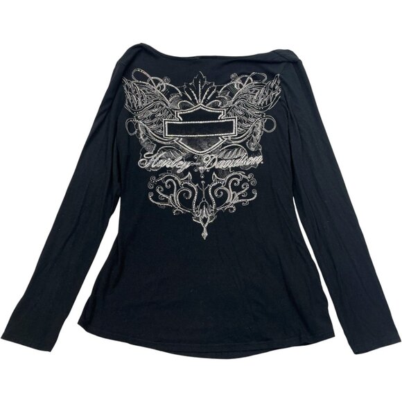 Harley Davidson Beaded Top Long Sleeve Stretch Women's Large - Picture 1 of 8